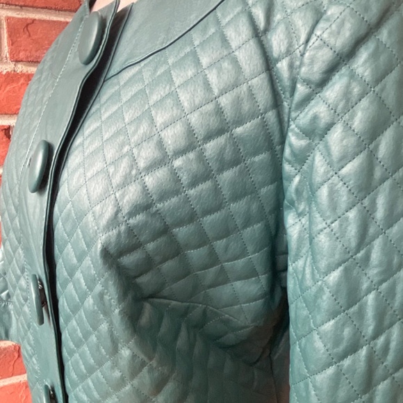 •Terry Lewis Vintage Green-Blue Quilted Leather 3/4 Sleeves Jacket Size S NWOT - Picture 5 of 12